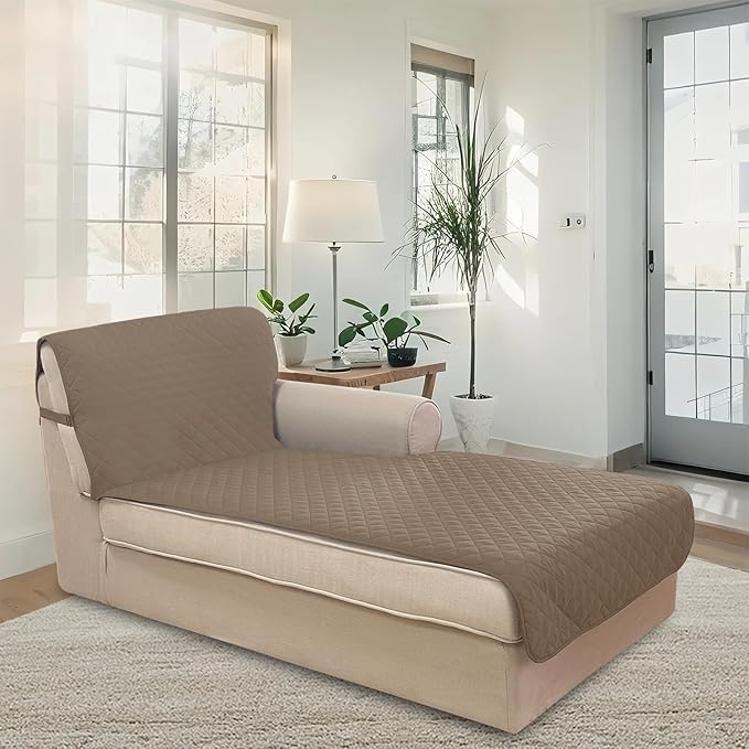 U-NICE HOME Sectional Couch Cover for Dogs Chaise Lounge Reversible Sofa Cover Furniture Protector Cover for Pets with Elastic Adjustable Strap (Chaise Lounge, Taupe/Taupe)