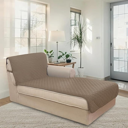 U-NICE HOME Sectional Couch Cover for Dogs Chaise Lounge Reversible Sofa Cover Furniture Protector Cover for Pets with Elastic Adjustable Strap (Chaise Lounge, Taupe/Taupe)