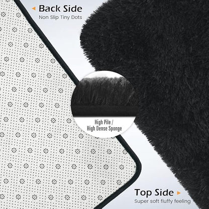 Amearea Premium Soft Area Rug 4x5.3 Feet, Black Rugs for Living Room, Fluffy Carpet for Bedroom Nursery Playroom Teen Home Decor, Comfortable Indoor Furry Dorm Carpets, Black