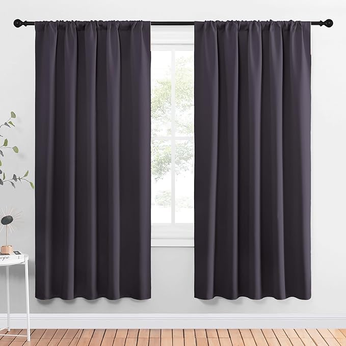 NICETOWN Window Curtains Blackout Drapes, Greyish Purple, 1 Pair, 52 by 72-Inch, Thermal Insulated Solid Rod Pocket Blackout Curtains/Draperies for Living Room