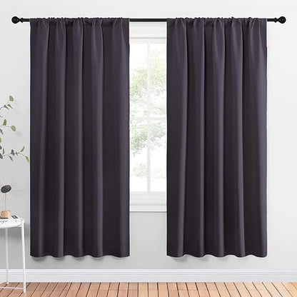 NICETOWN Window Curtains Blackout Drapes, Greyish Purple, 1 Pair, 52 by 72-Inch, Thermal Insulated Solid Rod Pocket Blackout Curtains/Draperies for Living Room
