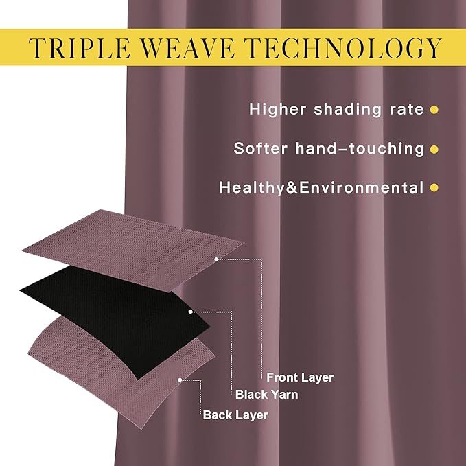 NICETOWN Living Room Curtains 95 inches Long - Sound Reducing Grommet Thermal Insulated Cold Blocking Romantic Blackout Window Treatments for Bedroom/Princess Room, Dry Rose, 2 Panels, W52 x L95