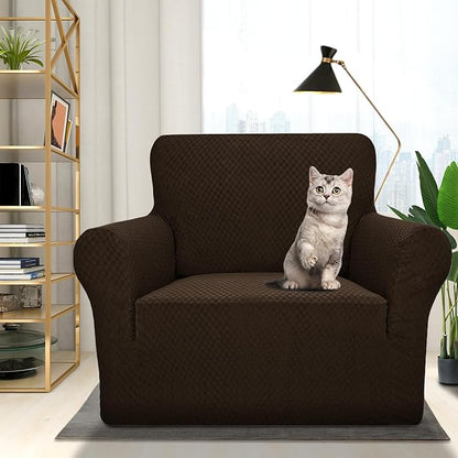 ZNSAYOTX 1 Piece Jacquard Chair Slipcovers for Living Room High Stretch Chair Covers with Arms Anti Slip Pets Friendly Couch Sofa Armchair Cover Furniture Protector (Chair, Dark Coffee)