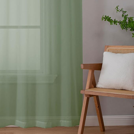 OWENIE Short Sheer Curtains 30 Inches 2 Panels Set, Kitchen Tiers Light Filtering Rod Pocket Cafe Curtains for Kitchen Bathroom Small Half Window, 42 in W x 30 in L, Sage Green