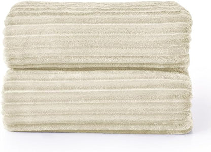 BEDELITE Fleece Blanket King Size – 3D Ribbed Jacquard Soft and Warm Decorative Fuzzy Blankets – Cozy, Fluffy, Plush Lightweight Throw Blankets for Couch, Bed, Sofa(Beige, 108x90 inches)
