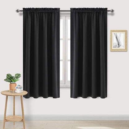 DWCN Blackout Curtains Room Darkening Thermal Insulated Bedroom Curtains Window Curtain Panels, 52 x 63 inches Long, Set of 2 Black Rod Pocket Drapes