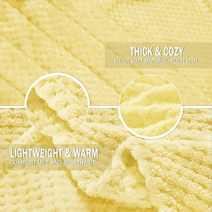 Exclusivo Mezcla Fleece Throw Blanket Extra Large, Super Soft and Warm Blankets for Couch, Sofa and Bed Waffle Textured, Cozy, Fuzzy and Lightweight (Light Yellow, 50x70 Inches)