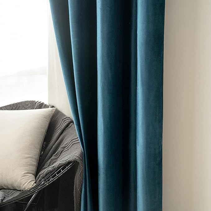 MIULEE Blue Velvet Curtains 72 Inches Length Blackout Curtains Thermal Insulated Soundproof Room Darkening Grommet Curtains/Drapes for Living Room Bedroom 52 x 72 Inch 2 Pcs Peacock Blue