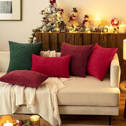 MIULEE Pack of 2 Red Couch Throw Pillow Covers 18x18 Inch Soft Cushion Covers for Sofa Living Room Solid Dyed Pillow Cases
