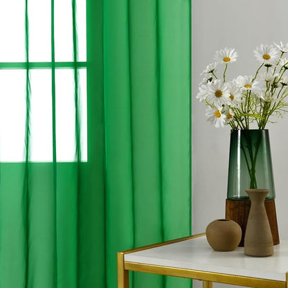 youleyar Solid Sheer Rod Pocket Curtain Voile Draperies 2 Panels White Beige Black Ivory Coffee 26 Inch Width 40 Inch Long 1 Pair for Kitchen Bedroom Children Living Room Yard(Green,26W x 40L)