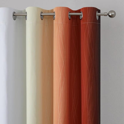 Estelar Textiler Burnt Orange and Greyish White Ombre Blackout Curtains & Drapes for Living Room, Thermal Insulated Grommet Energy Saving Window Gradient Curtains for Bedroom, 52Wx108L, 2 Panels