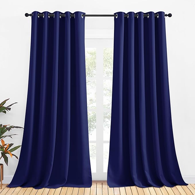 NICETOWN Blackout Curtain Panels for Bedroom, 2 Panels, W70 x L95-inch, Royal Blue, Thermal Insulated Grommet Top Blackout Draperies and Drapes for Basement