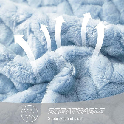 Exclusivo Mezcla Fleece Queen Size Blanket for Bed, 90x90 Inches Soft Cozy Jacquard Flannel Blankets, Lightweight Fuzzy Plush Warm for Women, Light Blue