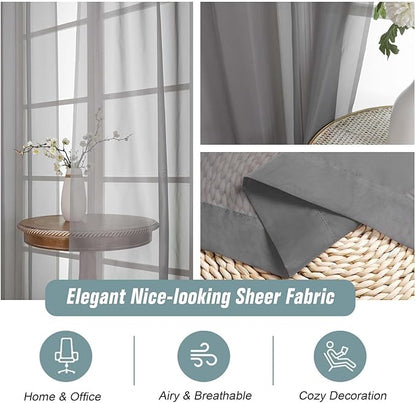 Grey Window Sheer Curtains 54 inch Length, Soft Airy Light Filtering Sheer Curtain 2 Panels Set, Dual Rod Pocket Gauze Drapes for Living Room Bedroom, Charcoal Grey, 2x42Wx54L Inches