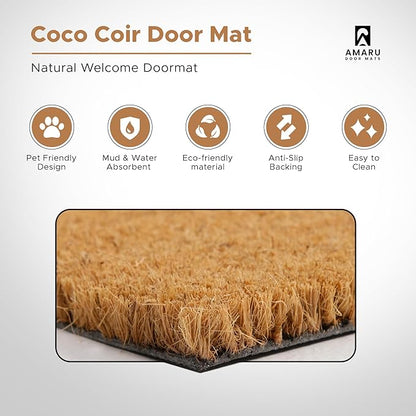 Welcome Cats - 24"x36" - Coir Door Mat with Heavy Duty Backing - Welcome Mats for Entryway, Porch - Anti-Slip PVC & Coconut Fiber Surface - Natural Home Accessories, Minimalist Original Design