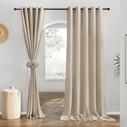 NICETOWN Flax Taupe Linen Curtains for Room Divider, Grommet Top Thick Flax Semi Sheer Vertical Drapes Privacy Assured with Light Filtering for Sliding Glass Door, W68 x L96, 2 Pieces
