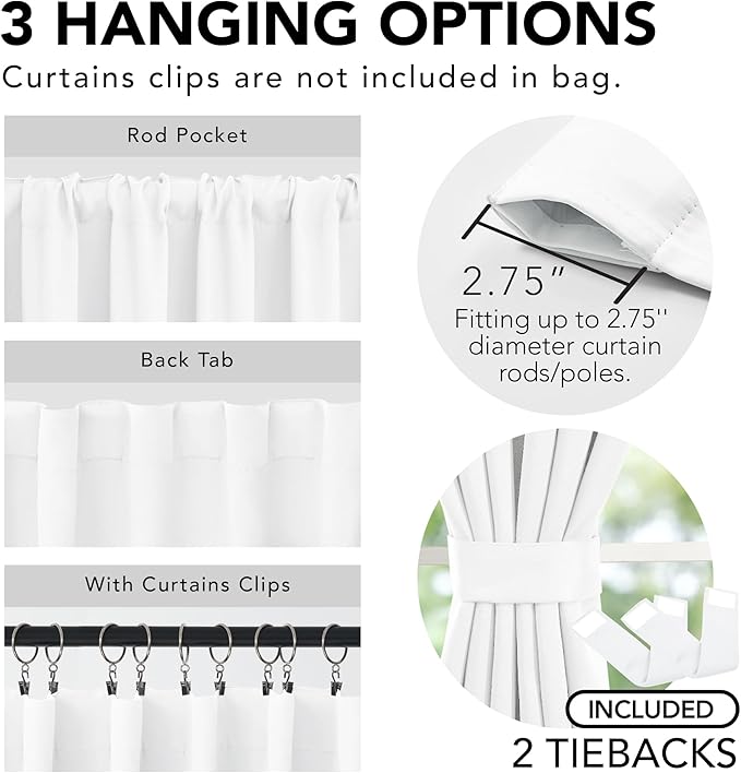 Deconovo Total Blackout Curtains 2 Panels W70 x L95— 100% Blackout, Thermal Insulated, Back Tab, Machine-Washable Drapes, White