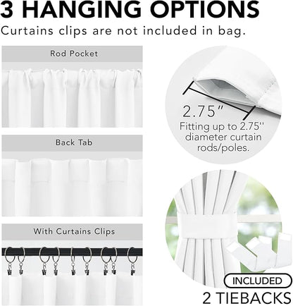 Deconovo Total Blackout Curtains 2 Panels W70 x L108— 100% Blackout, Thermal Insulated, Back Tab, Machine-Washable Drapes, White