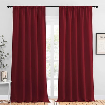 NICETOWN Living Room Curtains for Window - Energy Efficient & Noise Reducing Thermal Insulated Rod Pocket Blackout Drapes/Draperies for Living Room (Burgundy Red, 2 Panels, W52 inches x L95 inches)