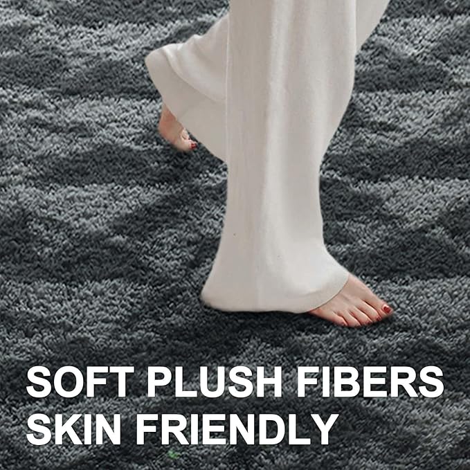 5x7 Ft Large Shag Rugs for Bedroom Living Room for Men Boys, Tie Dyed Ultra Soft Fluffy Furry Area Rug for Indoor Floor, Aesthetic Carpet for Home Decor (Black Grey)