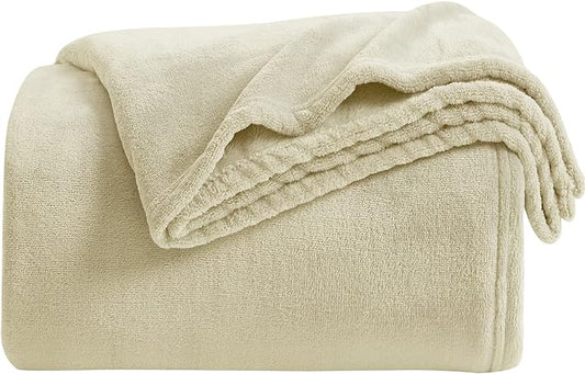 KMUSET Super Soft Throw Blanket Premium Silky Flannel Fleece Throw Size Beige Microfiber Lightweight Blanket All Season Use