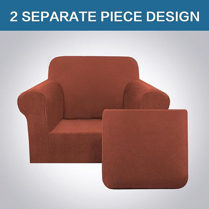 H.VERSAILTEX 2 Piece Couch Cover Stretch Stylish Chair Cover Furniture Cover/Protector Featuring Jacquard Textured Twill Fabric, High Spandex Slipcover Machine Washable(Chair, Rust)
