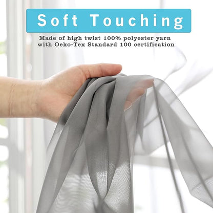 OVZME Grey Sheer Curtains - 96" Inch Length 2 Panels Set, Light Filtering Soft Rod Pocket Voile Drapes for Living Room/Bedroom, Each 42" W x 96" L