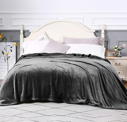 TASTHROW Large Flannel Fleece Throw Blanket, 90×90 Inch - Cozy Lightweight Thick Blanket - All Seasons Suitable for Women, Men and Kids (Grey)