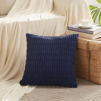 Fancy Homi 4 Packs Navy Blue Decorative Throw Pillow Covers 20x20 Inch for Living Room Couch Bed Sofa, Rustic Modern Farmhouse Boho Home Decor, Soft Plush Corduroy Square Cute Cushion Case 50x50 cm