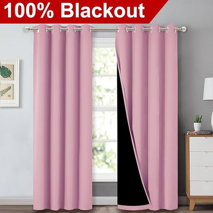 NICETOWN Full Shading Curtains 90" Long 2 Panels Set for Windows, Super Heavy-Duty Black Lined Blackout Curtains for Bedroom, Privacy Assured Window Treatment (Crystal Pink, Pack of 2, 52" W)