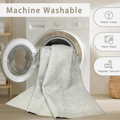 Washable Rugs 5x7 Area Rugs for Living Room,Bedroom,Large Carpets,Ultra Soft Faux Wool Retro Dining Room Rug,Non Slip&Non-Shedding Low Pile Vintage Rugs for Home Office,Concrete Grey