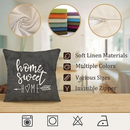 YCOLL Pillow Covers 16x16 Set of 4, Modern Sofa Throw Pillow Cover, Decorative Outdoor Linen Fabric Pillow Case for Couch Bed Car, Rustic Gray