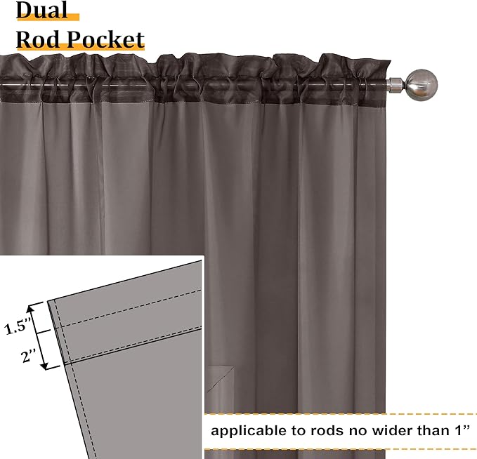 Aiyufeng Chocolate Sheer Curtains 72 Inches Long 2 Panels, Solid Voile Top Dual Rod Pockets Stylish Breathable Drapes Window Treatment for Kid's Room/Bedroom/Living Room, 42W x 72L, Chocolate Brown