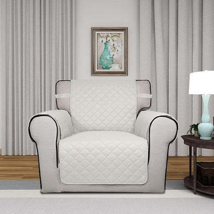 PureFit Reversible Quilted Sofa Cover, Water Resistant Slipcover Furniture Protector, Washable Couch Cover with Non Slip and Elastic Straps for Kids, Dogs, Pets (Chair, Ivory/Ivory)