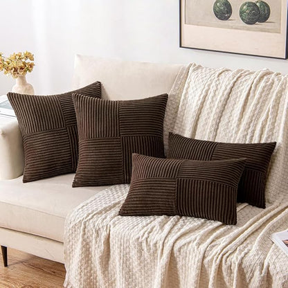 MIULEE Dark Brown Decorative Throw Pillow Covers 18x18 Inch for Couch Bed Sofa Pack of 2 Boho Farmhouse Throw Pillows Soft Cross Corduroy Patchwork Textured Cushion Cases