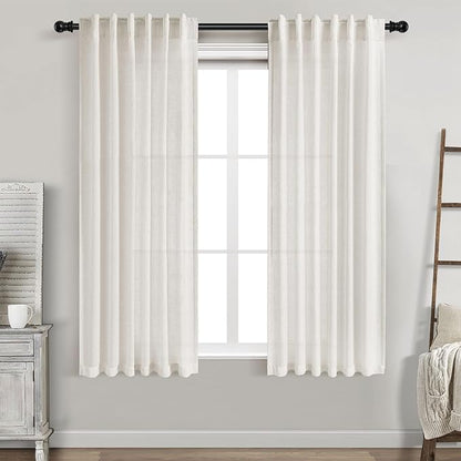 Cream Linen Curtains 63 Inches Long for Bedroom Back Tab Light Filtering Privacy Sheer Curtains Modern Farmhouse Coastal Decor Cream Cotton Textured Gauze Curtain for Bathroom 2 Panel Set 42x63