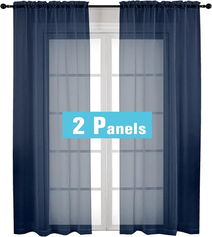 OVZME Navy Blue Sheer Curtains 2 Panel Sets 84" Inch Length - Transparent Light Weight Window Treatment Panels for Study Room/Living Room/Bedroom, Navy Blue, Per Panel W42 X L84 inches, 1 Pair