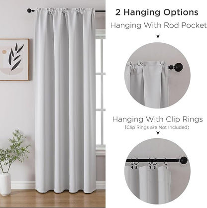 CUCRAF Grayish White Blackout Curtains 96 inch Length 2 Panels Set, Rod Pocket Room Darkening Drapes for Bedroom Living Room, Insulated Thermal Light Blocking Window Curtain (W52 x L96 Inch)