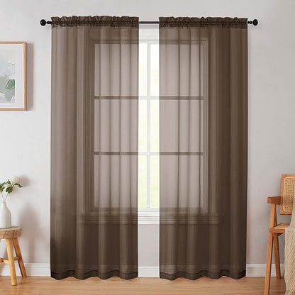 Chocolate Sheer Curtain for Bedroom Living Room 78 Inches Long 2 Panels Set, Solid Soft Airy Light Filtering Sheer Window Curtains, Modern Rod Pocket Door Curtain, 42" Wx78 L Inches