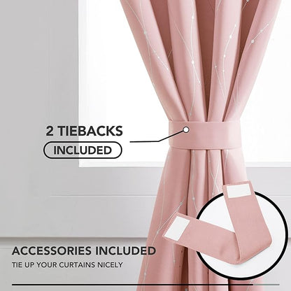 Deconovo Pink Blackout Curtains for Bedroom, Thermal Insulated Soundproof Pravicy Curtain, Silver Wave Dots Print, 52 x 108 Inch Long, Machine Washable Window Panels for Kids Room Nursery, Set of 2