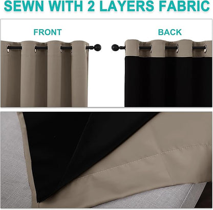 NICETOWN Taupe Full Shade Curtain Panels, Pair of Energy Smart & Noise Blocking Out Blackout Drapes for Dining Room Window, Thermal Insulated Guest Room Lined Window Dressing(Taupe, 70 x 84 inch)