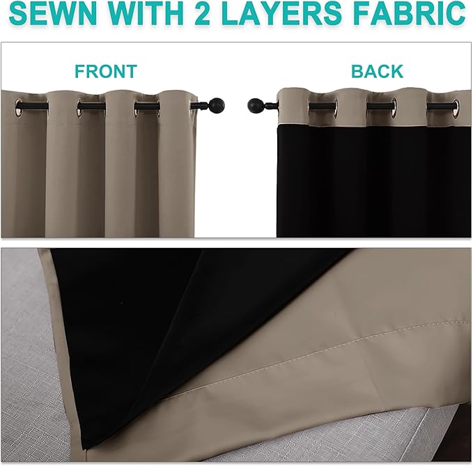 NICETOWN Taupe Full Shade Curtain Panels, Pair of Energy Smart & Noise Blocking Out Blackout Drapes for Dining Room Window, Thermal Insulated Guest Room Lined Window Dressing, 52 x 84 inch