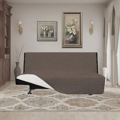 Easy-Going Futon Slipcover - Reversible Sofa Cover, Armless, Water Resistant - Protects Against Pets & Kids (Taupe/Ivory)