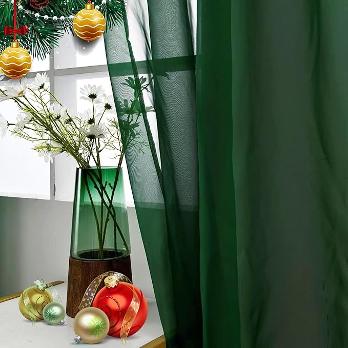 SpaceDresser Sheer Voile Window Treatment Rod Pocket Curtain Panels for Kitchen Bedroom Living Room Drapes Sunlight Filtering Privacy Semi Home Decor Assorted Colors Sizes (Foliage Green, 52 W x 45 L)