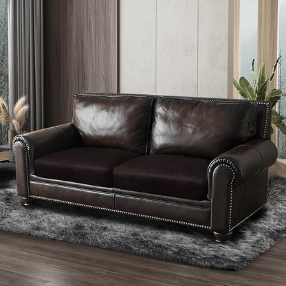 Leather Look Couch Cushion Covers Sofa Seat Slipcovers Sets Couches Furniture Protector for Sectional Armchair Loveseat Pets Kids Stretch Spandex Fabric (2 Cushion Loveseat, Chocolate)