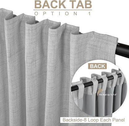 100% Blackout Shield Linen Blackout Curtains for Bedroom 96 Inches Long, Back Tab/Rod Pocket Living Room Drapes, Thermal Insulated Blackout Curtains 2 Panels Set, 50" W x 96" L, Grey