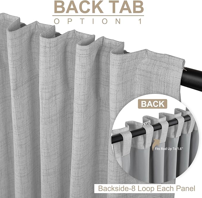 100% Blackout Shield Linen Blackout Curtains for Bedroom 120 Inches Long, Back Tab/Rod Pocket Living Room Drapes, Thermal Insulated Blackout Curtains 2 Panels Set, 50" W x 120" L, Grey