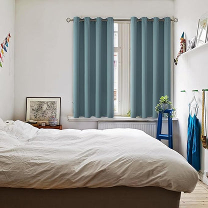 BGment Room Darkening Curtains 45 Inches Long - Grommet Thermal Insulated Drapes Window Treatment Curtains for Bedroom, 2 Panels, 52 x 45 Inch, Stone Blue