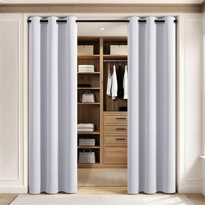MIULEE Blackout Door Curtain Set of 2, 34 x 80 Inch Greyish White Thermal Insulated Room Divider Drapes with Grommet Top for Privacy Cover, Living Room, Bedroom, Closet & Temporary Doorway
