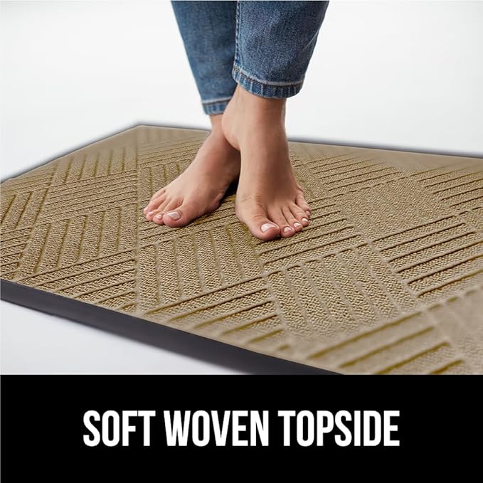 GORILLA GRIP 100% Waterproof All-Season WeatherMAX Doormat US Designed Natural Rubber, Stain and Fade Resistant, Low Profile Indoor Outdoor Door Mats, Easy Clean Patio Mat, 29x17, Beige Diamond